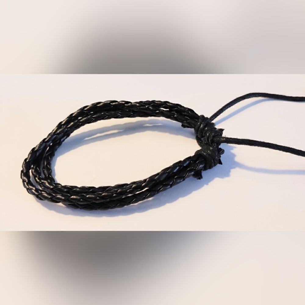 Men's bracelet leather braided layered‎ black new d38